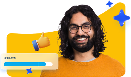 Quests promotion: a Trailblazer with sparkles and a thumbs up